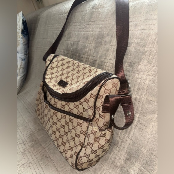 G Beige and Dark Brown Messenger /diaper bag - Picture 3 of 5